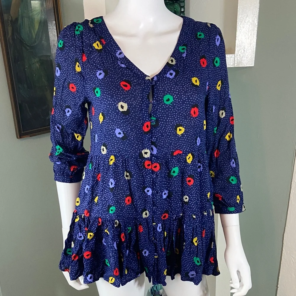 Maeve Lila Abstract Floral Blouse tunic tiered skirt babydoll S Anthropologie - Picture 1 of 12